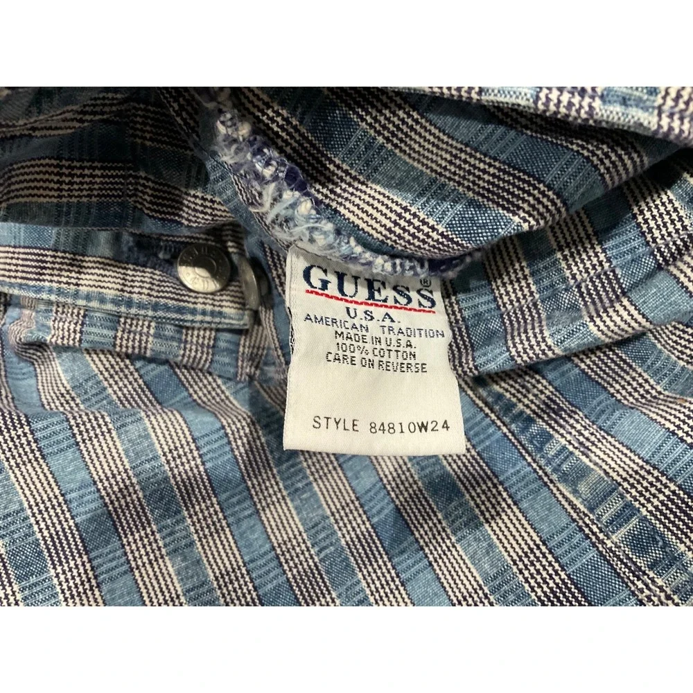 Vintage Guess Jeans Plaid Sleeveless Vest Blue White Cropped XL USA Made